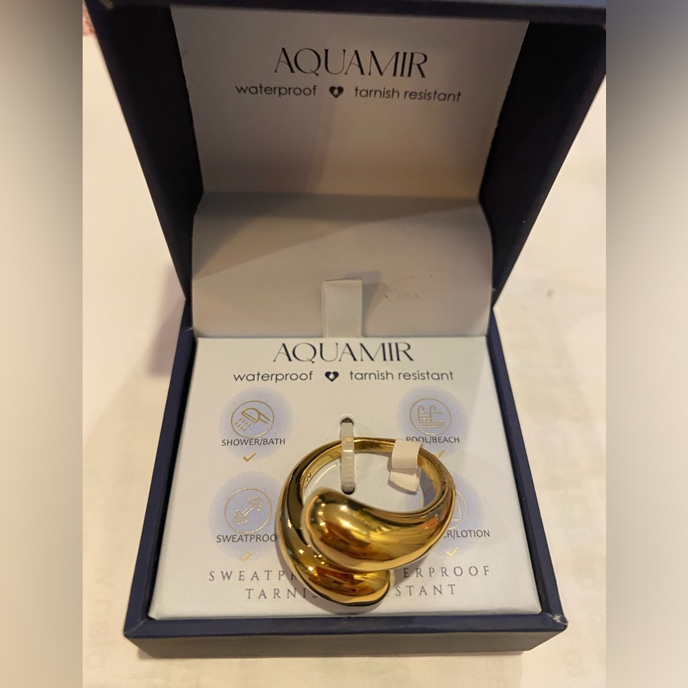 Aquamir Gold Plated Signature Dome Ring - New in gift Box size 8